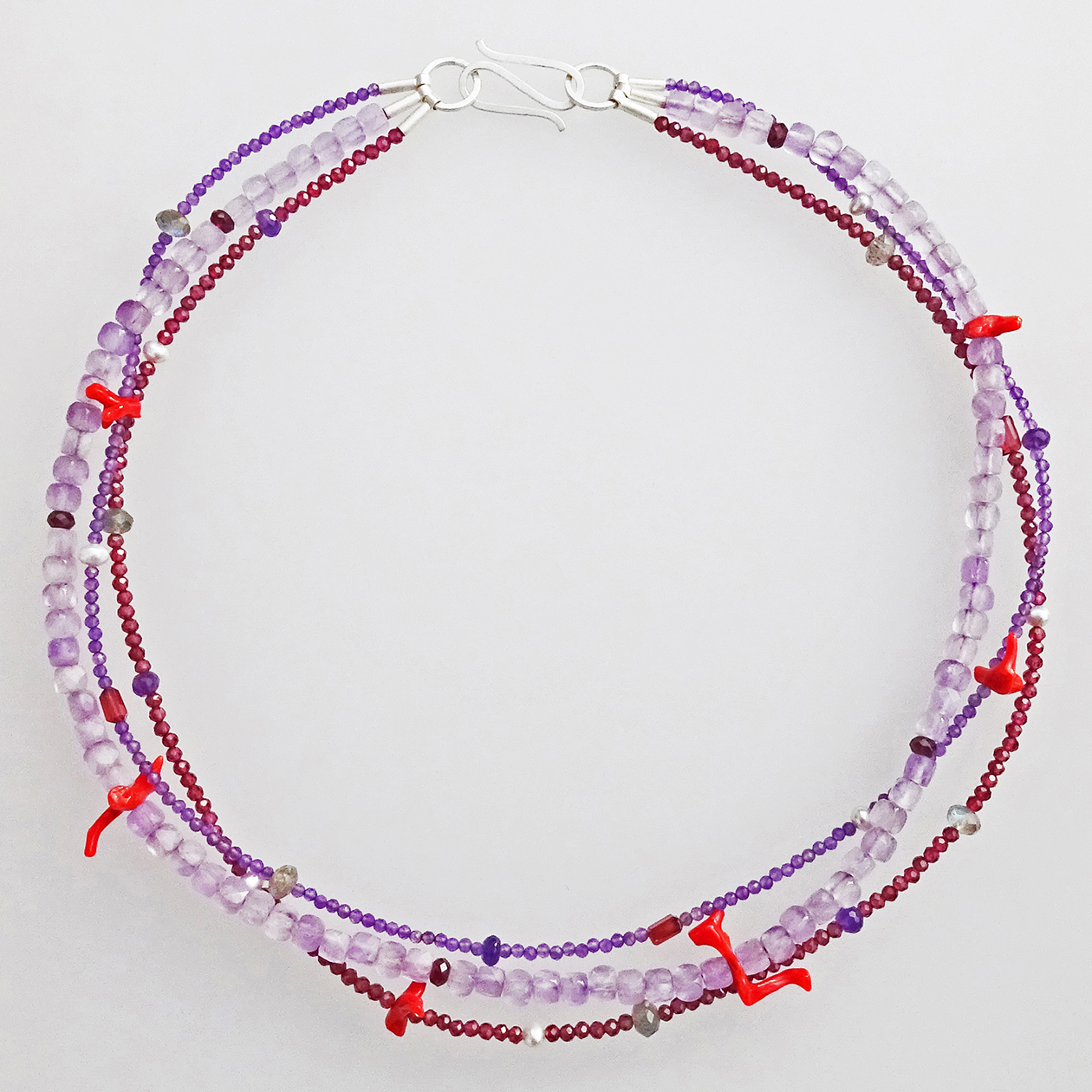 AG 925,Amethyst,Granat,Labradorit,Koralle,Süßwasserperlen